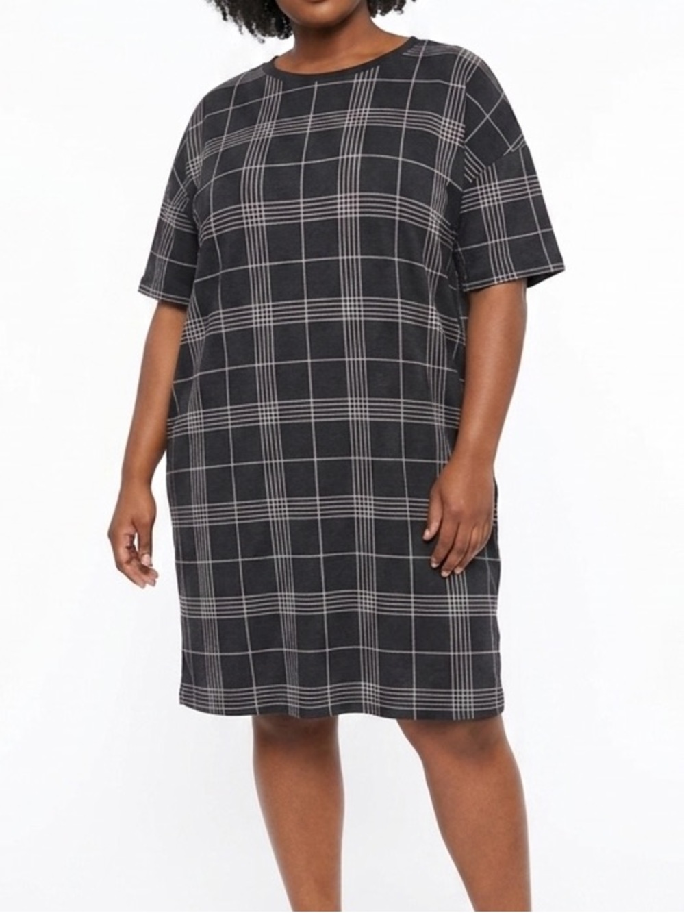 TI VOGLIO Black Plaid Checker Shift Dress Tunic Short Sleeve Plus Size 1X